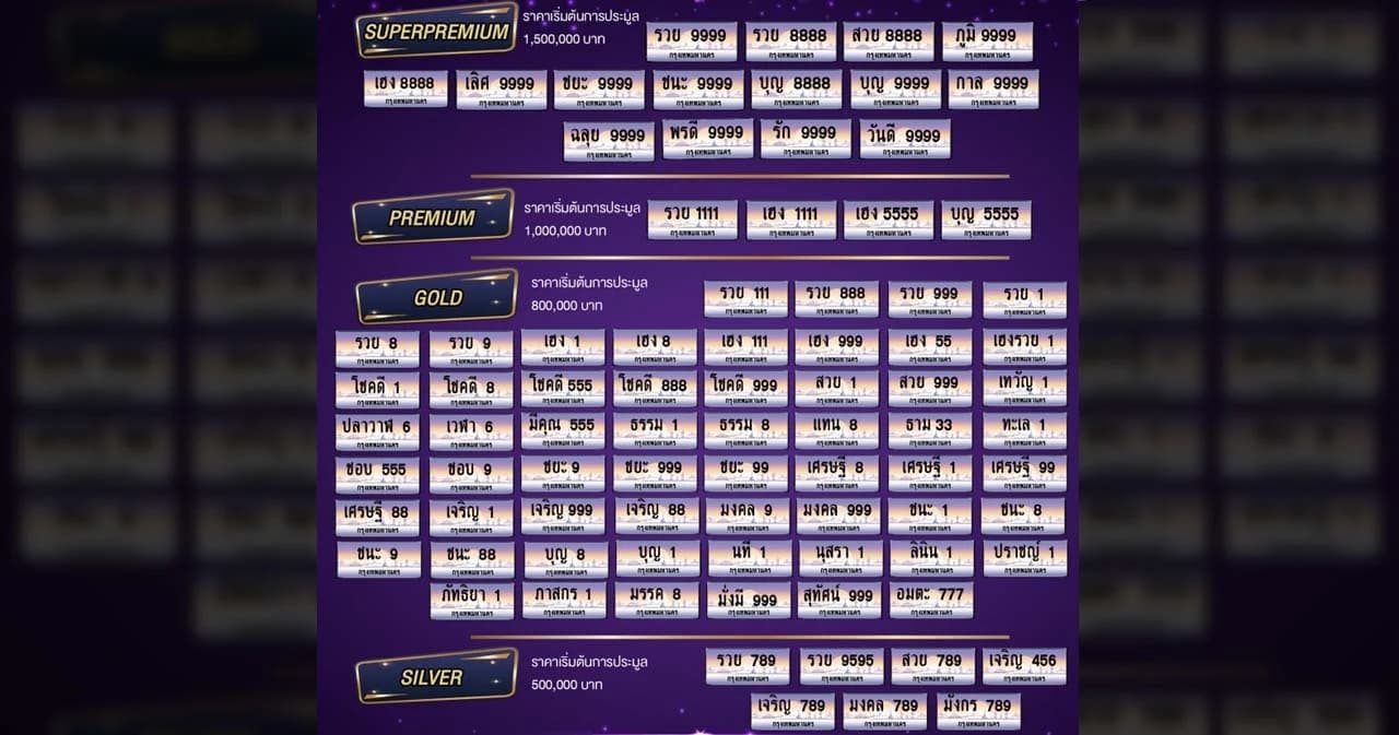 7 เม.ย. เปิดประมูลทะเบียนรถเลขสวยลักษณะพิเศษ “รวย9999” เริ่มต้น 1.5 ล้าน