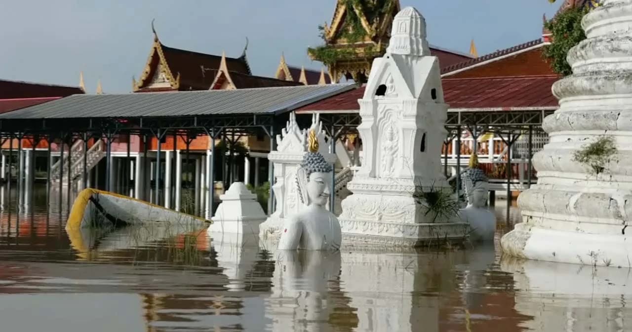น้ำเจ้าพระยามาเร็ว อ.บางบาล อยุธยา คืนเดียวระดับน้ำเพิ่มสูง 70 ซม.