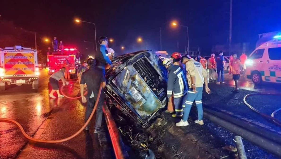 รถตู้ไฟไหม้สังเวย 11 ศพ พบวิ่งด้วยความเร็ว 82 กม./ชม. เตรียมจ่ายเงินเยียวยารายละ 1.1 ล้านบาท