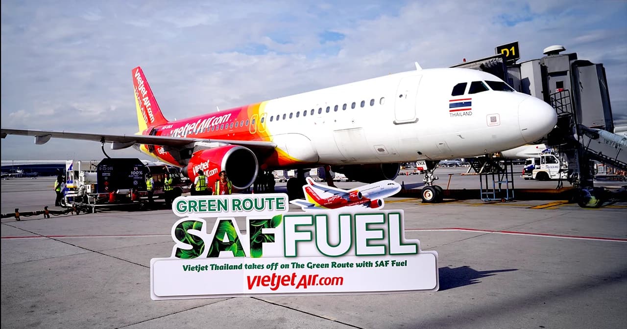 เวียตเจ็ทไทยแลนด์ เที่ยวบินสีเขียว โลว์คอสต์รายแรกไทยใช้ SAF เริ่มเส้นทาง “กรุงเทพฯ-ฟูโกว๊ก”