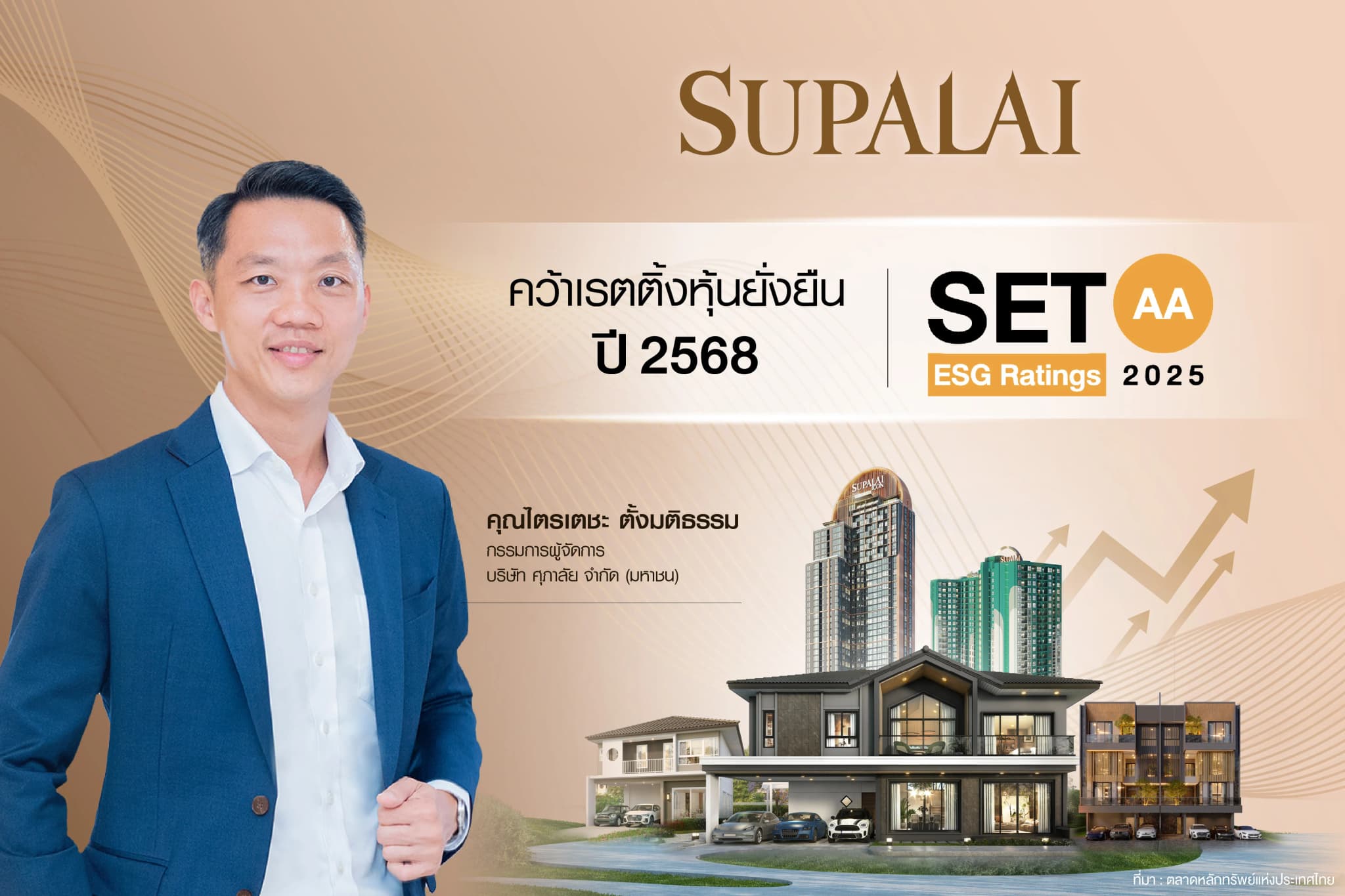 ศุภาลัย คว้าเรตติ้ง AA หุ้นยั่งยืน ปี 2568 จาก “SET ESG Ratings” ตอกย้ำความเป็นผู้นำด้านอสังหาฯ ยั่งยืน