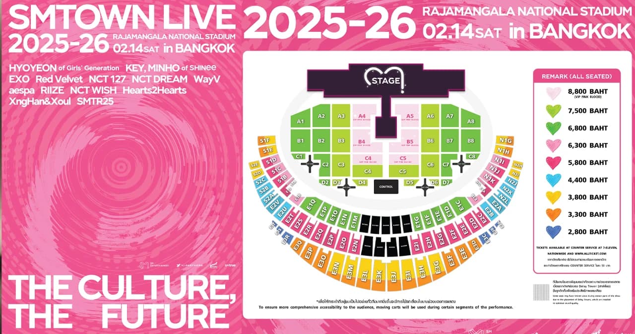 เปิดผัง-ราคา SMTOWN LIVE 2025-26 ยกขบวนจัดเต็มในคอนเสิร์ตสุดยิ่งใหญ่ จองบัตร 20-21 ธันวาคมนี้